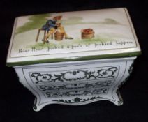 A Royal Doulton Biscuit Box, formed as a commode chest, (for Huntley & Palmers Biscuits, Reading and
