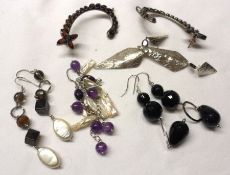 A packet of assorted Jewellery items, including large pair of Garnet set Earrings, Bracelet, further