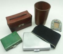 A Mixed Lot: Vintage Vanity Case formed as a Cigarette Case; a further small green leatherette