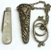 A packet containing hallmarked Silver Chatelaine fitting Scissors Case and a small George V Silver