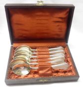 A Cased Set of six early/mid-20th Century plated Coffee Spoons in Art Deco taste, stamped “90-Homag”