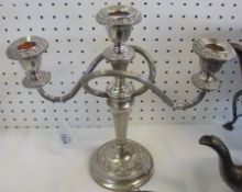 A modern previously Silver Plated Three Light Candelabrum, 9 ½” tall
