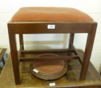 A Mahogany Framed Rectangular Stool with push-out seat; together with a small Victorian Circular