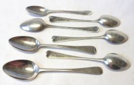A Mixed Lot of seven George III top-marked Teaspoons in Old English pattern, weighing in total