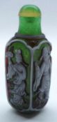 An Oriental Glass Snuff Bottle, each side decorated with figures, 3 ¾” high