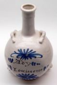 A French four-handled Spill Vase, painted in underglaze blue with rosettes and geometric designs and