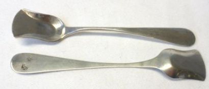 A pair of 18th Century, probably foreign, Silver Trencher Salt Spoons, 4 ¼” long, stamped twice to