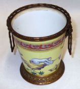 A decorative European gilt metal mounted Vase of tapering circular form, painted in colours with