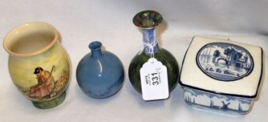 A small collection of Royal Doulton Wares: small balustered Spill Vase with a blue decorated neck