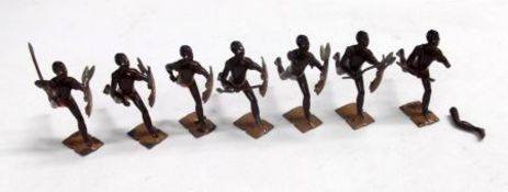 Seven Britains Zulu type Warrior Figures (conditions vary)