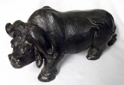 An Oriental Hardstone or Composition Model of a Bull, 7” high