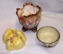 A Royal Doulton Lemon Lustre Ware Spill Holder, modelled as a rocky outcrop; a further Doulton Old