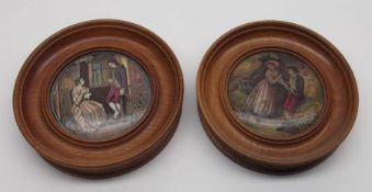 Two Prattware Pot Lids, “The First Appeal” and “The Second Appeal”, each in modern socles, both 4”