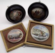 Four Prattware Pot Lids: “Meeting of Garibaldi and Victor Emmanuel”; “Pegwell Bay (Lobster Fishing”;