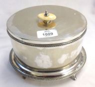 An early 20th Century Electroplated Oval Biscuit Box with integral base, gadrooned decoration, ivory