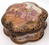 A Sevres Porcelain Sewing Box of shaped oval form, the lid well-painted in colours with a 19th