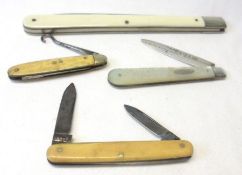 A Mixed Group comprising: a Victorian Silver Bladed Folding Fruit Knife with engraved mother-of-