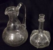 A decorative Dutch style Decanter of shaft and bulb form, the body etched with panels of foliage (