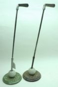 Two 20th Century Novelty Fire Pokers on Stands, modelled as golf clubs and the stands modelled as