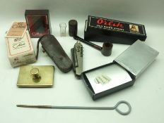 A Mixed Lot: a Brass Blotter; a Vintage Pipe; a small Measuring Glass in original case “Minim