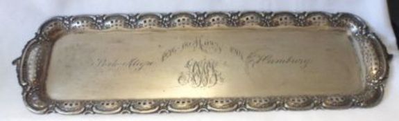 An early 20th Century German white metal Sandwich Tray of elongated rectangular form, with pierced