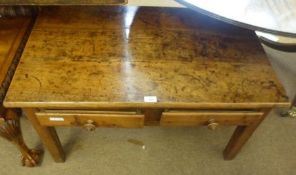 A 19th Century Rectangular French Cherry Wood Two Drawer Coffee Table, on plain square legs, 36 ½”