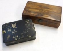 A Mixed Lot: a small Middle Eastern Olive Wood Box; together with a 19th Century Black Painted