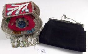 A late 19th Century Beadwork Evening Purse with raised central rose of beadwork decoration; together