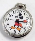 A Mickey Mouse Pocket Watch in chromium case, made in USA