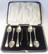 A Cased (part) Set of five (of six) George V Teaspoons in Old English pattern; together with the