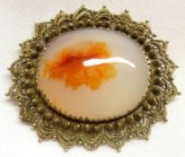 An Oriental white metal filigree edged Moss Agate Panelled Brooch, 48mm x 42mm