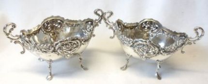 An attractive pair of late Victorian Bon-Bon Dishes of shaped oval design with pierced and