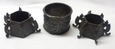 A pair of late 19th/early 20th Century Chinese white metal Salts of tapering hexagonal form with