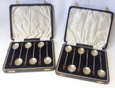 Two Cased Sets each of six George V Bean end Coffee Spoons, Birmingham 1931, makers AP & Co (2)