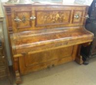 A Walnut Cased Overstrung Upright Piano, signed H Lubitz Berlin, the front of the case finely