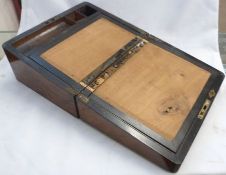 A Walnut Brass Bound Writing Box for restoration, the interior typically fitted with writing slope