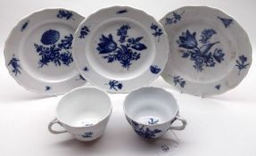 A Group of Three Meissen 9” Plates, decorated with printed blue floral decoration (losses and