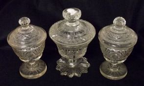 A pair of Lead Crystal Glass Covered Small Cassolettes, the borders each etched with foliage and