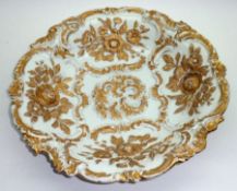 A 20th Century Meissen Circular Bowl, with raised gilded floral decoration on a white ground,