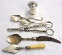 A Mixed Lot including a pair of Victorian Electroplated Grape Shears with engraved handles; two