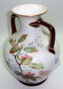 A Doulton Burslem Two-Handled Baluster Vase, decorated in puce, green, brown etc with flowering