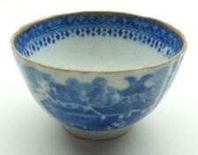A late 18th/early 19th Century English blue printed Tea Bowl, with gilded rim and the outer body