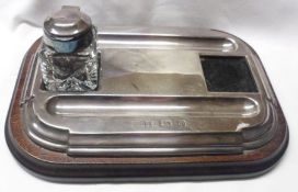 A modern wooden-based and Silver mounted Inkstand of shaped rectangular form, including one (of two)