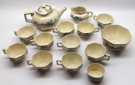 A Royal Doulton “Norfolk” pattern part Tea Service, unusually printed in black and comprises an