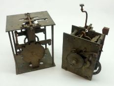 An 18th Century Brass Lantern Clock Movement of cage form, inscribed “John Spendlove, Brandon”, 6 ½”