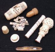 A Mixed Lot of Oriental Ivory/Bone Wares etc including: Vegetable Ivory Thimble Container, a further