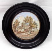 A Prattware Pot Lid “Residence of Anne Hathaway, Shakespeare’s Wife”, in a black socle, 4” diameter