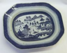 A Nankin Dish of canted rectangular form, the centre typically painted in underglaze blue with an