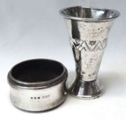 A Mixed Lot:  Continental white metal Measure, with zigzag banded decoration, stamped “.830”, (A/F);
