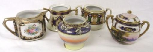 Various Noritake: two Sugar Bowls (covers missing); a further small globular Baluster Vase decorated